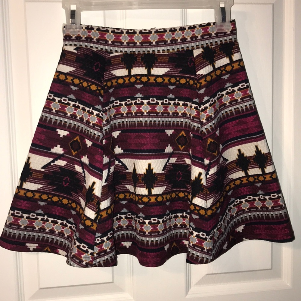 Aztec Print Skirt - Wine/Magenta A-Line Skirt